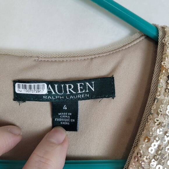 Lauren Ralph Lauren Bowen gold sequin long sleeve midi dress Size 4 glam fairy - Picture 4 of 12